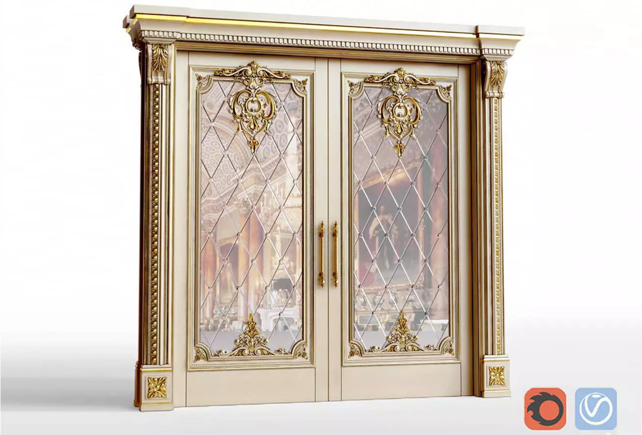 Sliding interior doors in classic style 3D model_0
