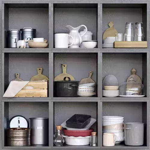 Set-161 kitchen utensils on shelf
