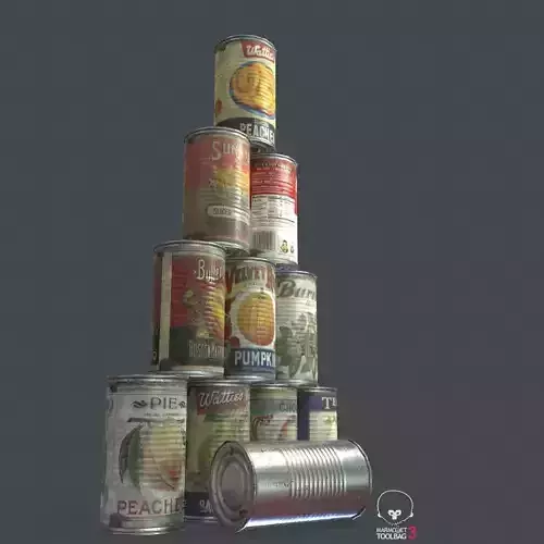10 old Tin Can with Food Low-poly 3D model
