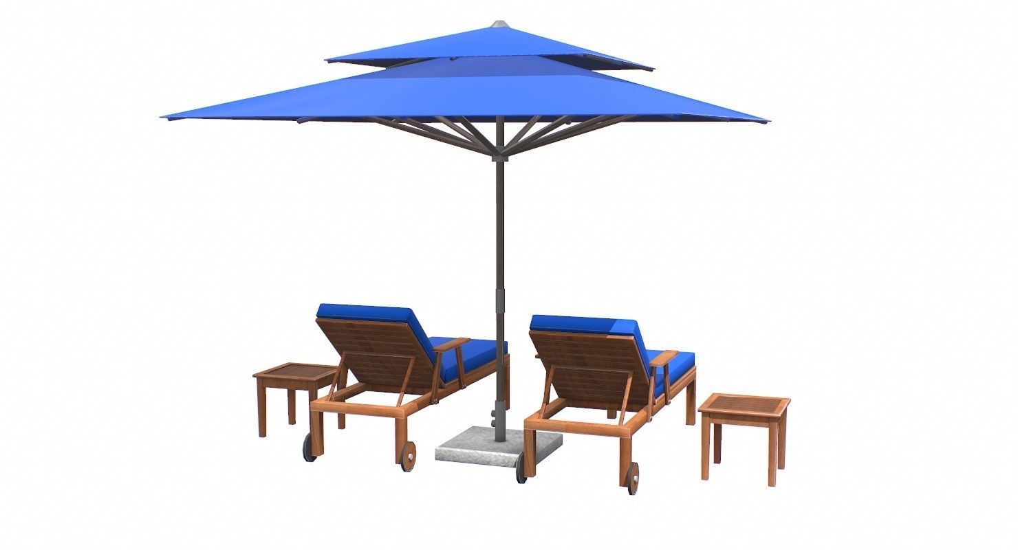 Lounge Chair and Umbrella  Low-poly 3D model_11