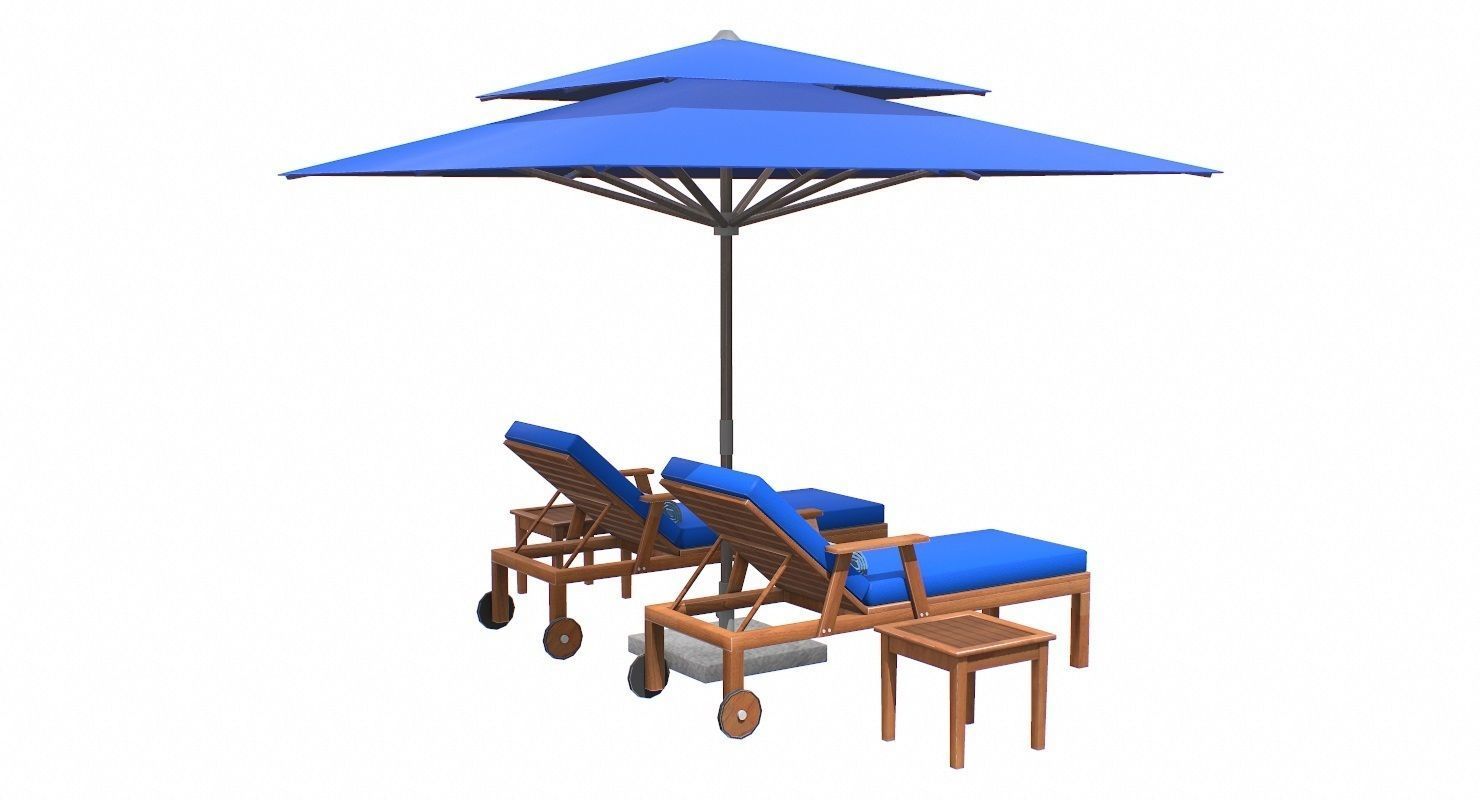 Lounge Chair and Umbrella  Low-poly 3D model_10