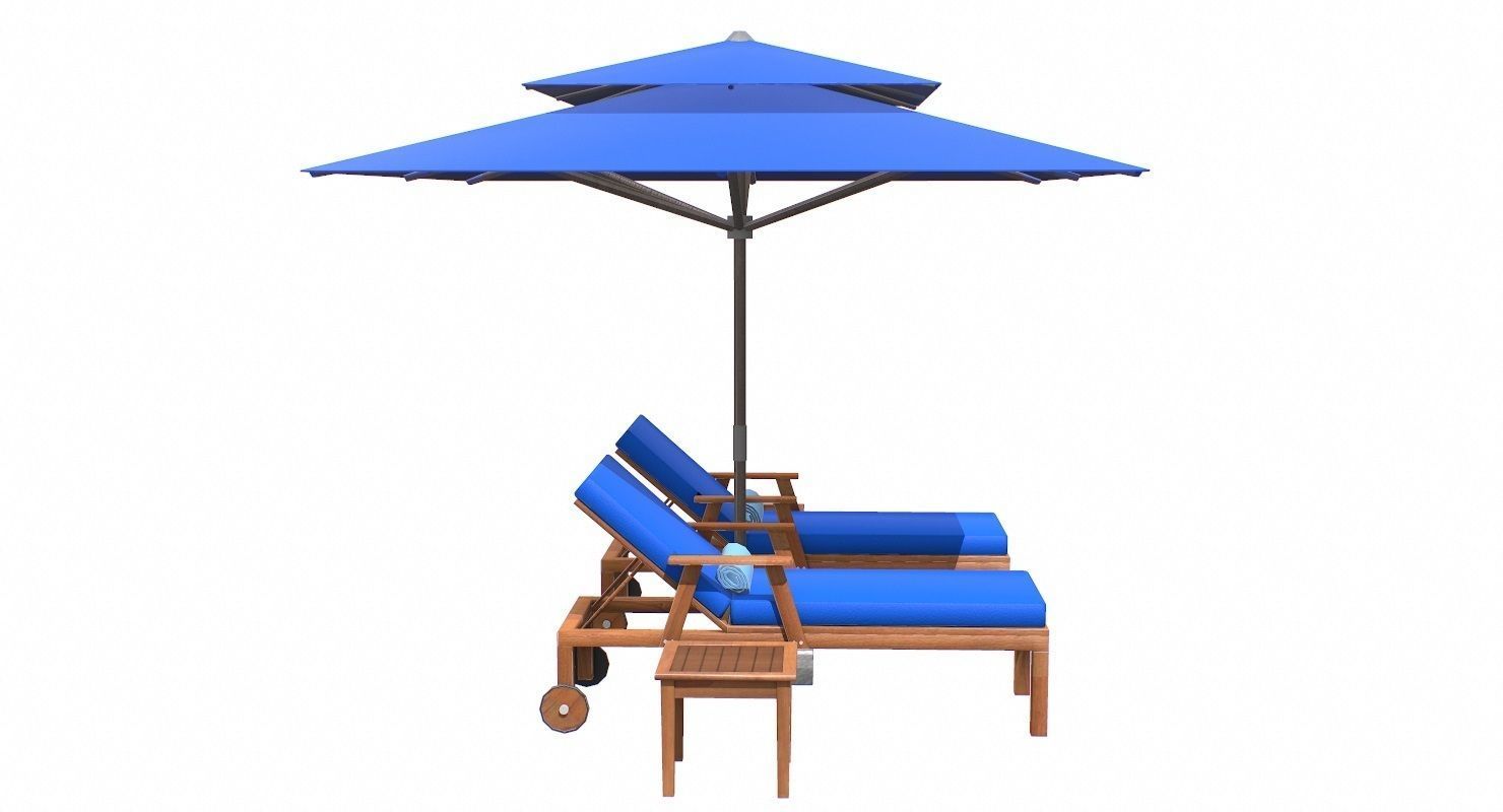 Lounge Chair and Umbrella  Low-poly 3D model_9