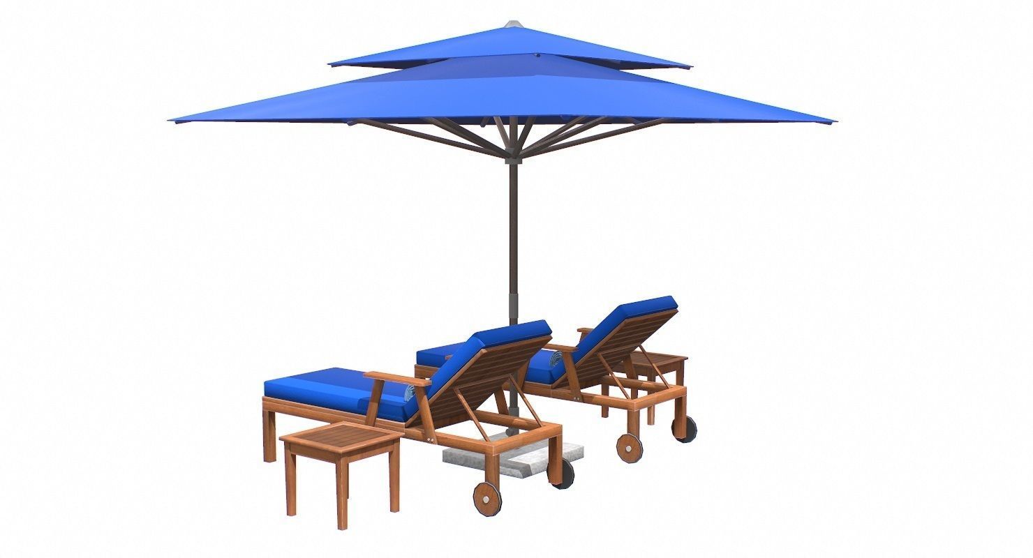 Lounge Chair and Umbrella  Low-poly 3D model_13
