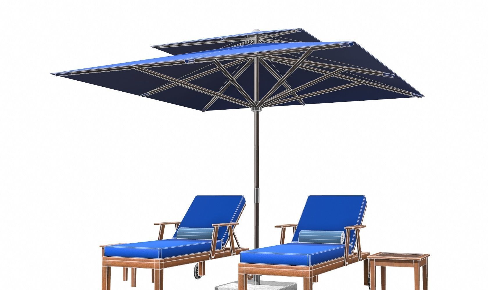 Lounge Chair and Umbrella  Low-poly 3D model_20