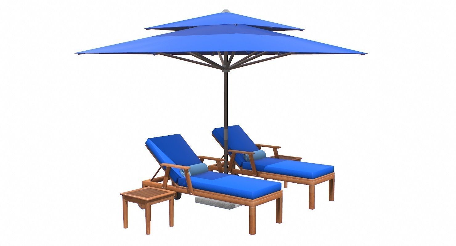 Lounge Chair and Umbrella  Low-poly 3D model_8