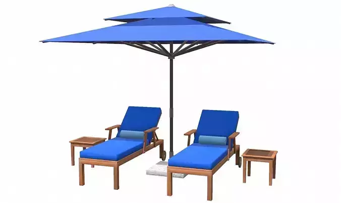 Lounge Chair and Umbrella  Low-poly 3D model