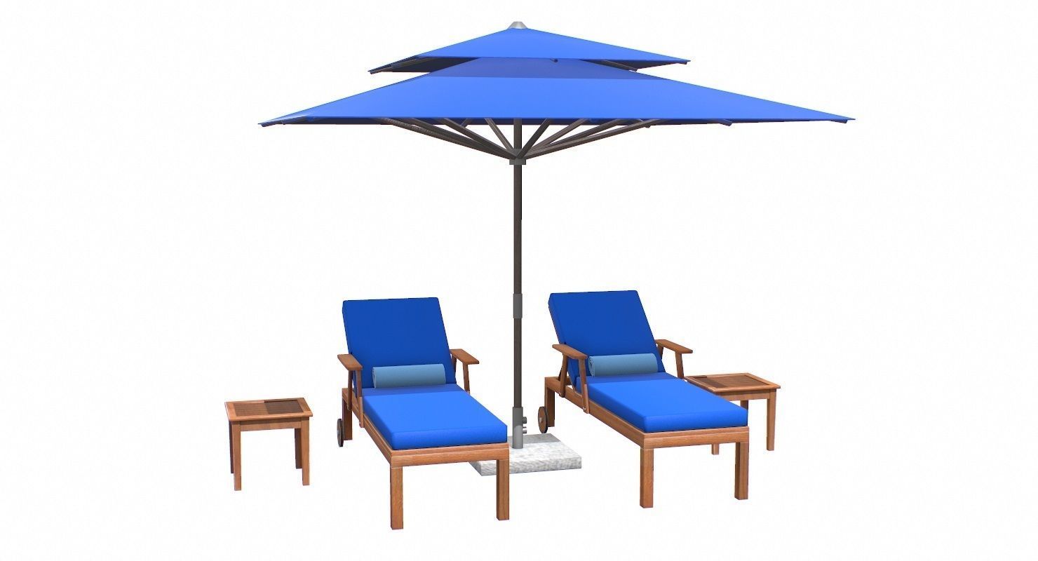 Lounge Chair and Umbrella  Low-poly 3D model_7
