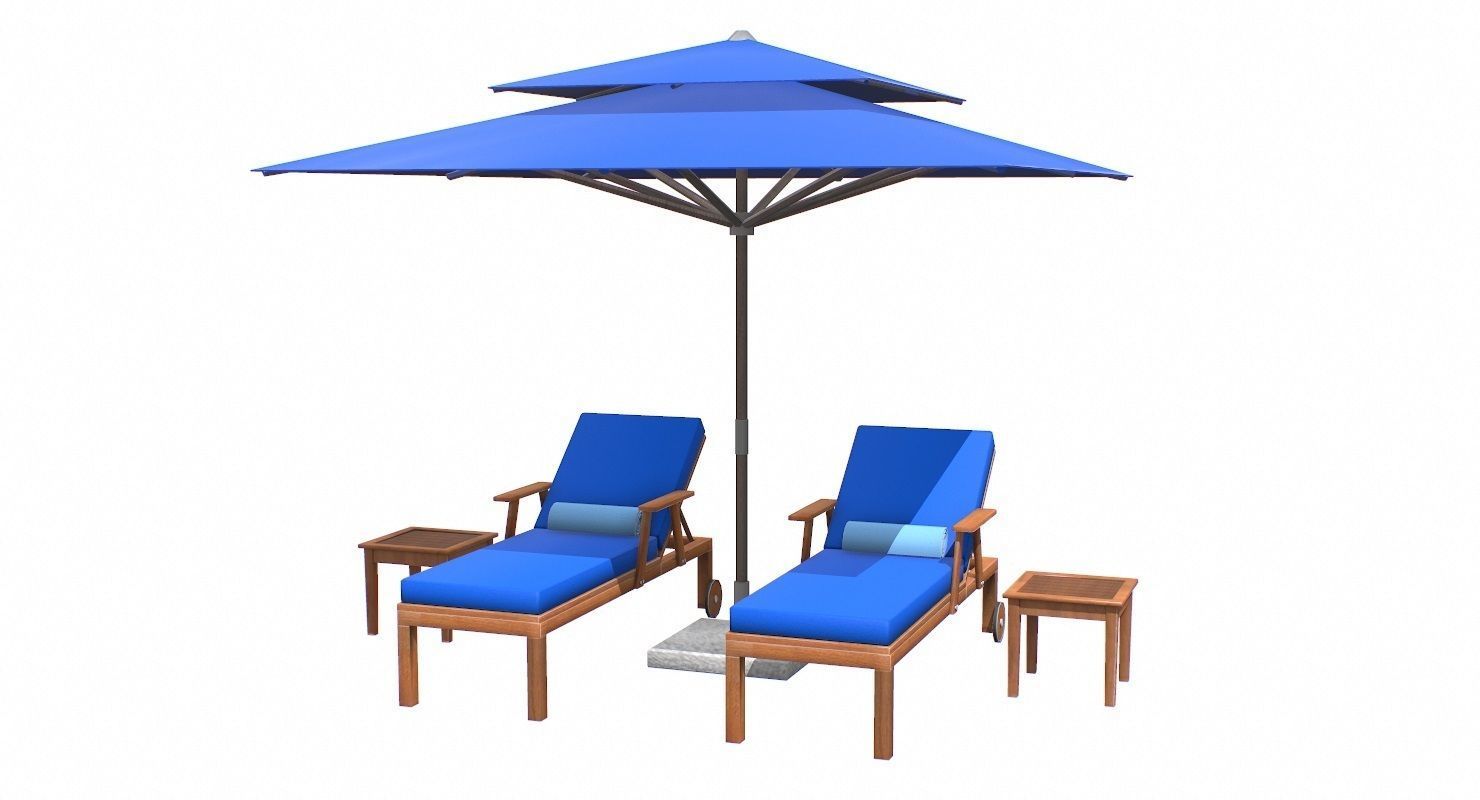 Lounge Chair and Umbrella  Low-poly 3D model_6
