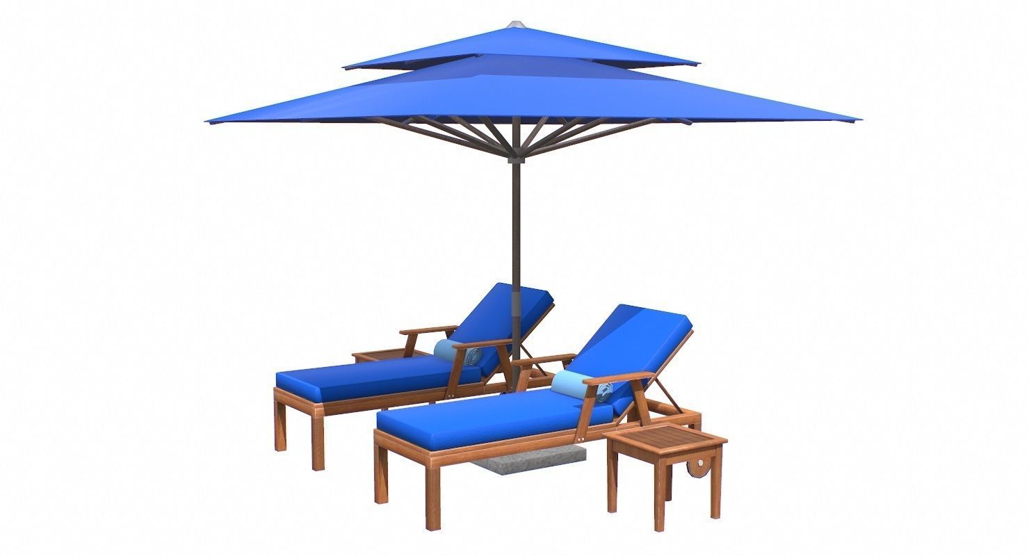 Lounge Chair and Umbrella  Low-poly 3D model_15