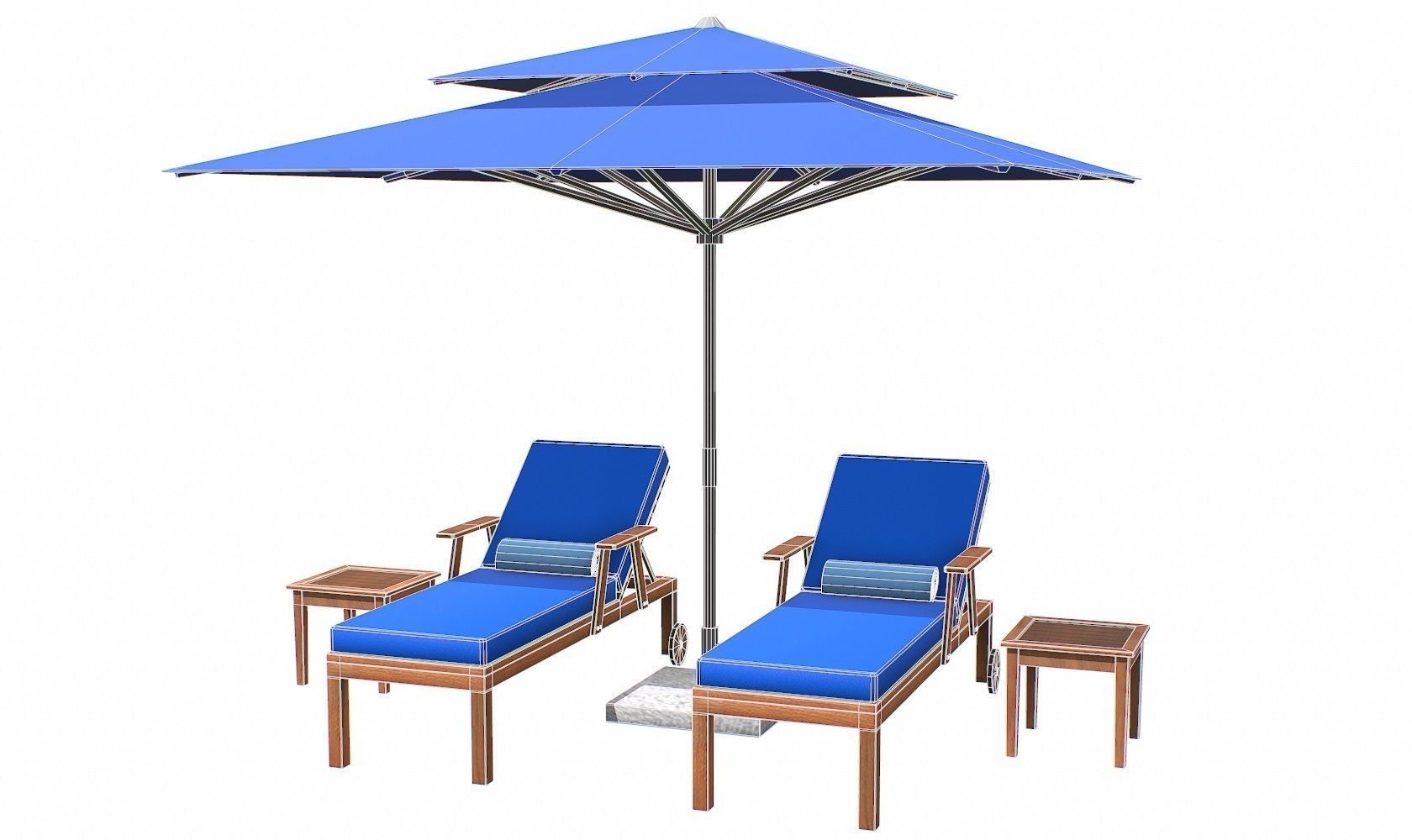 Lounge Chair and Umbrella  Low-poly 3D model_16