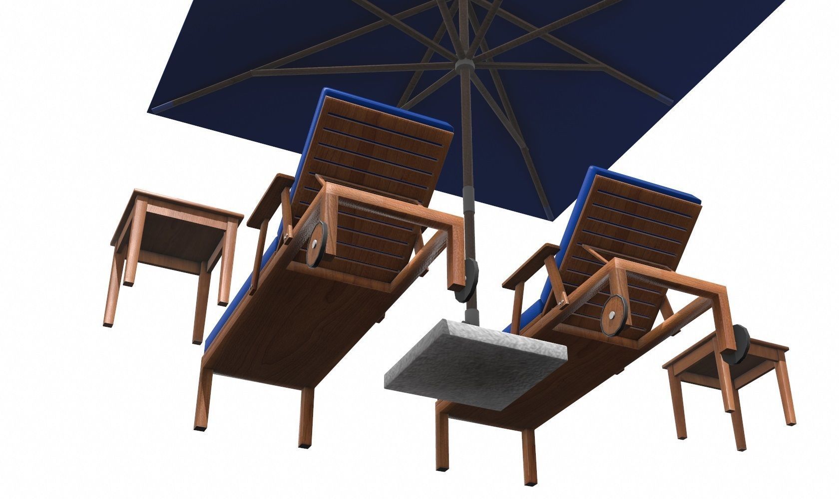 Lounge Chair and Umbrella  Low-poly 3D model_5