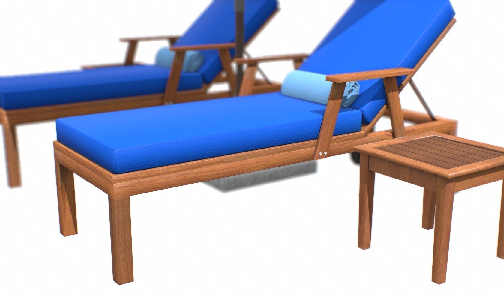 Lounge Chair and Umbrella  Low-poly 3D model_2