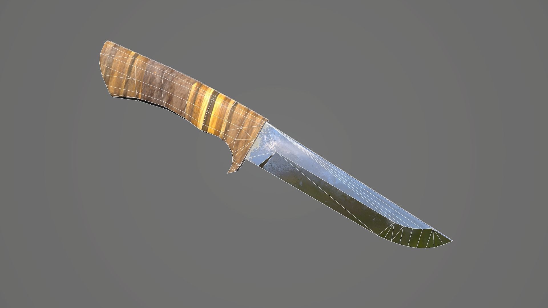 Knife with wooden handle Low-poly 3D model_1