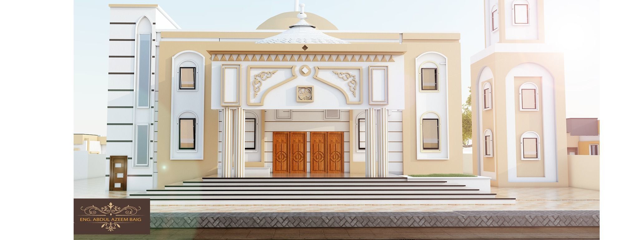 Classical two story  mosque in libya arab style 3D model_1