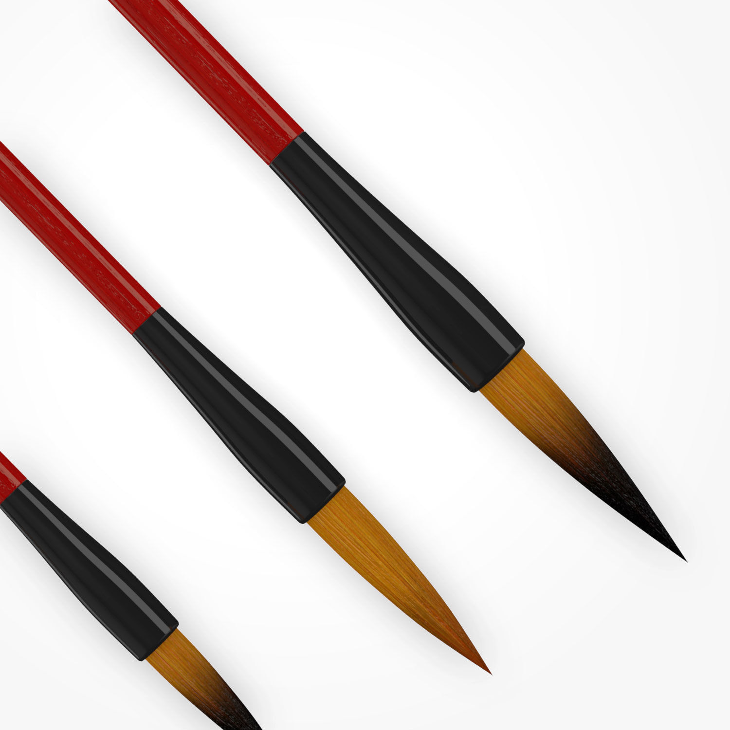 Chinese Calligraphy Brush Pens -  Wolf Hair - 4 sizes Low-poly 3D model_1