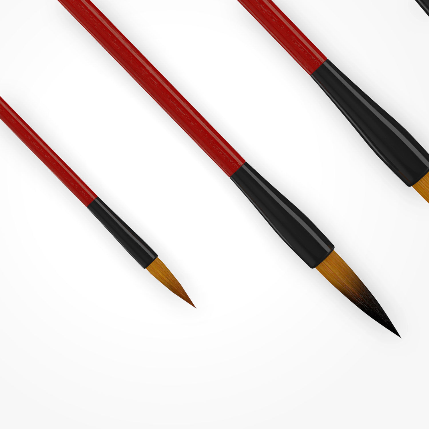Chinese Calligraphy Brush Pens -  Wolf Hair - 4 sizes Low-poly 3D model_2