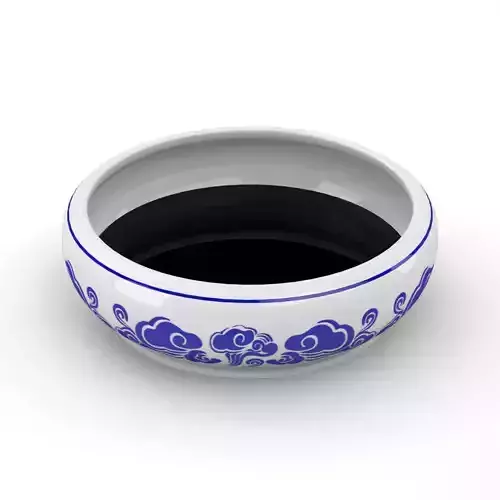 Chinese Calligraphy Brush Ceramic Ink Dish with ink Low-poly 3D model