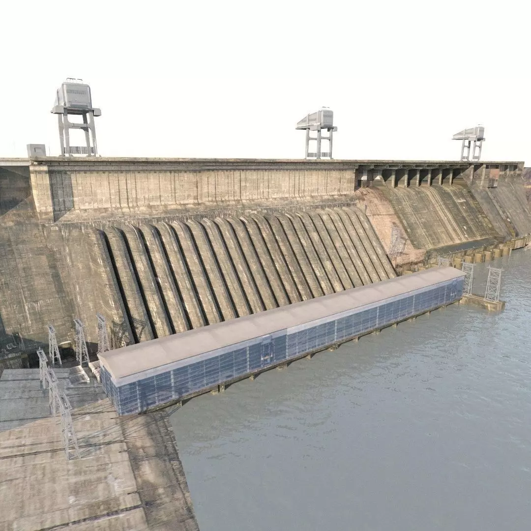 Hydroelectric power station Low-poly 3D model