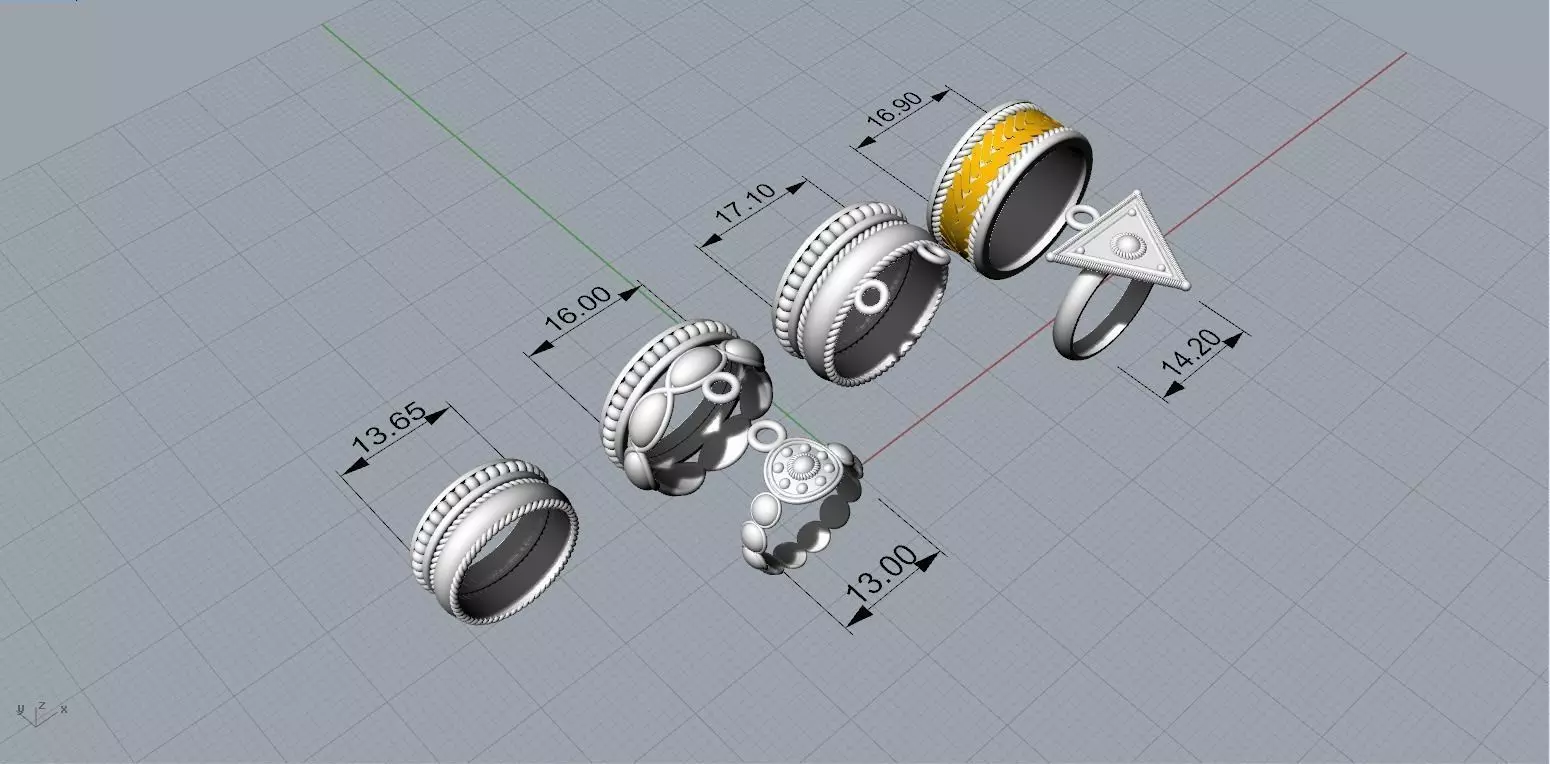 5 Finger Ring set 3D print model_0