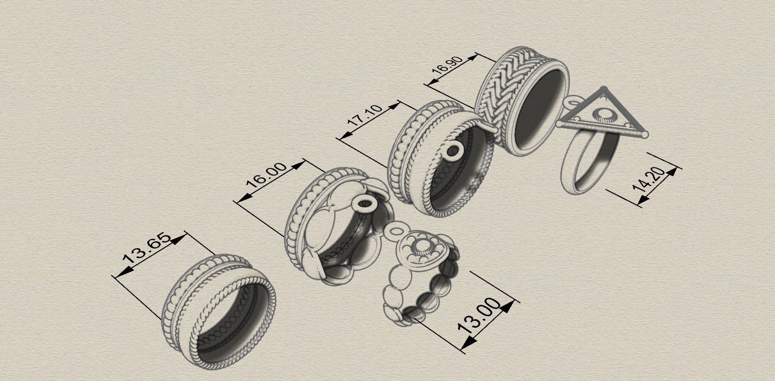 5 Finger Ring set 3D print model_1