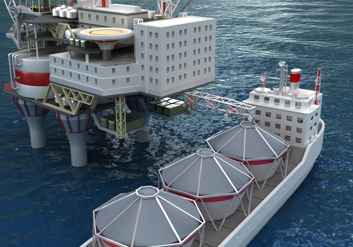 Offshore oil rig drilling platform and tanker 3D model_8