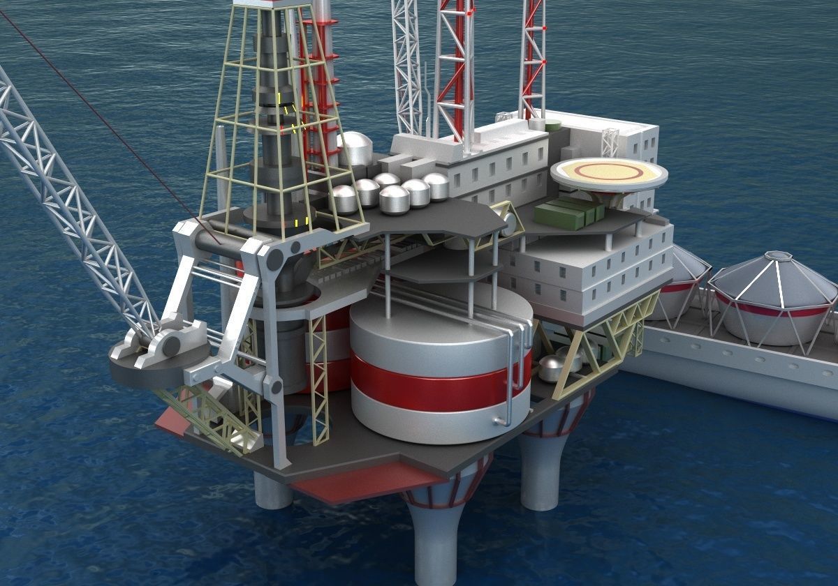 Offshore oil rig drilling platform and tanker 3D model_3