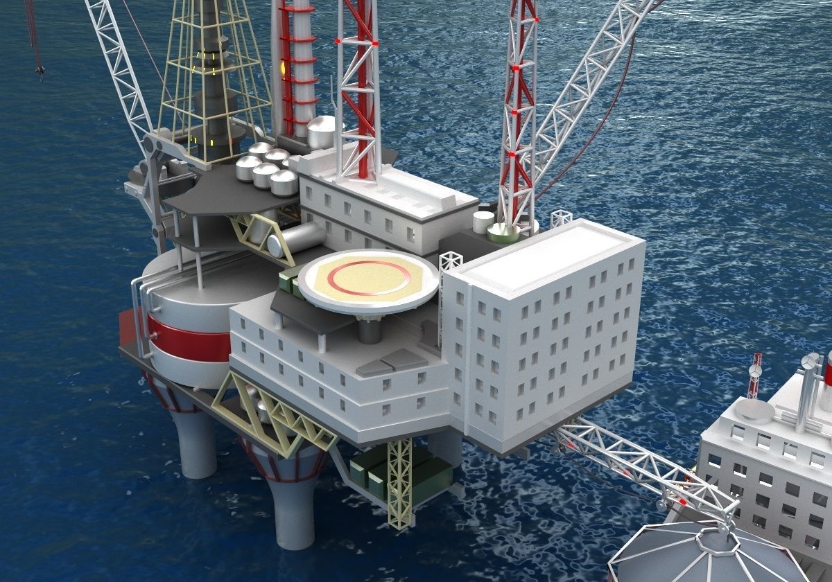 Offshore oil rig drilling platform and tanker 3D model_4