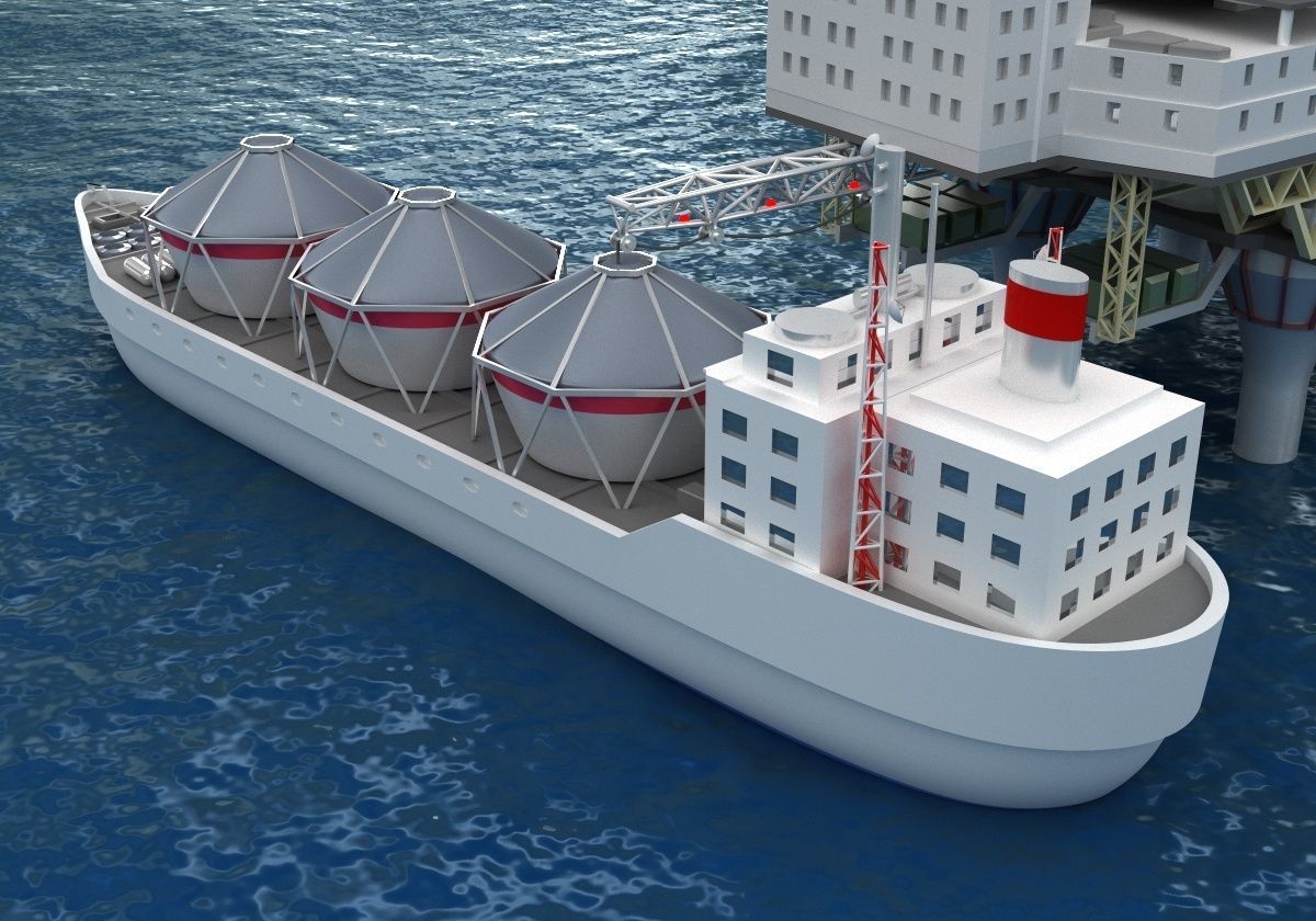 Offshore oil rig drilling platform and tanker 3D model_7