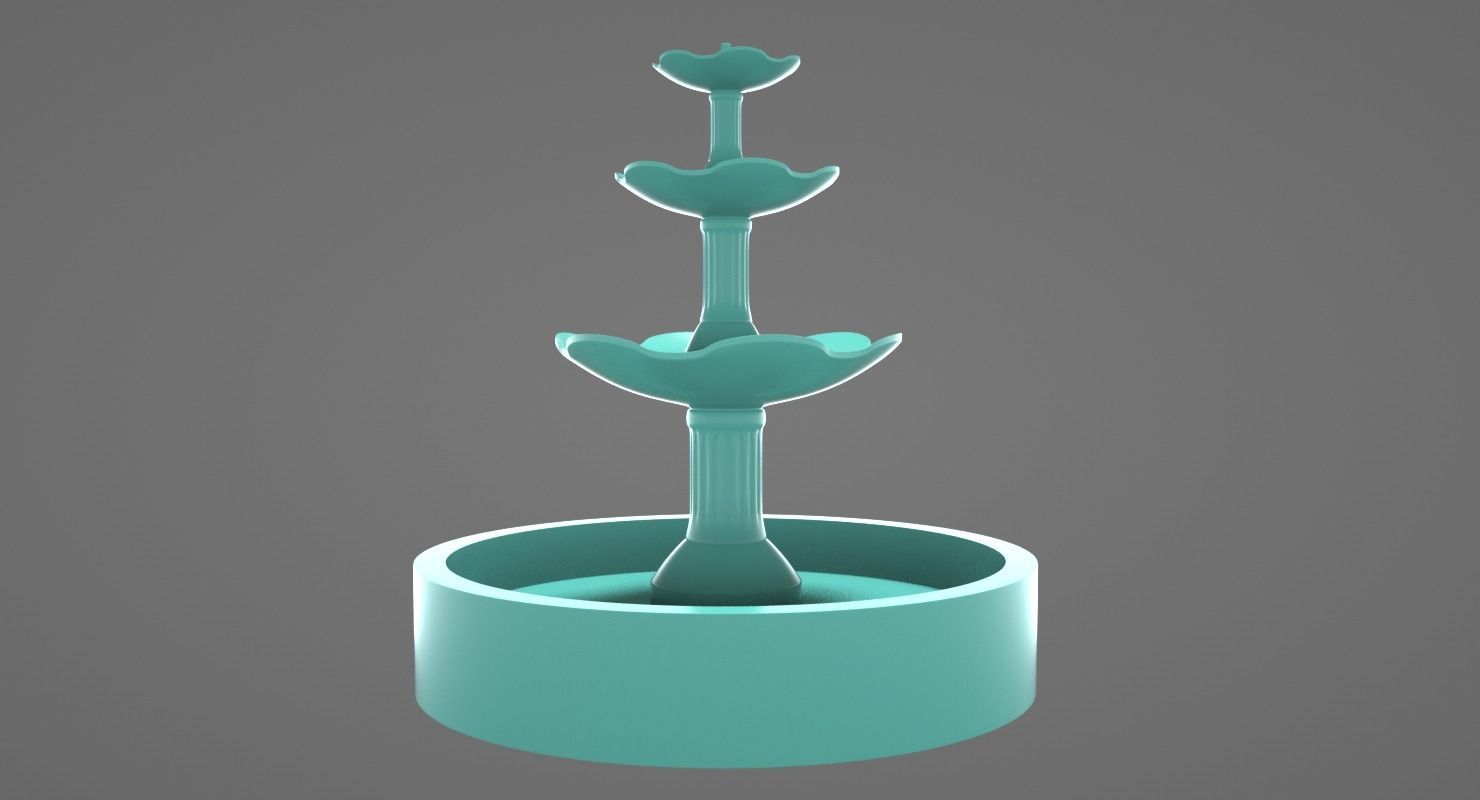 Round Fountain with Four Bowls 3D print model_3