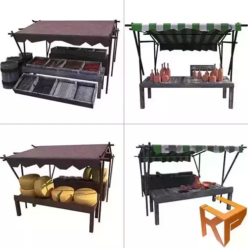 Bazaar stand with bottles 3D model