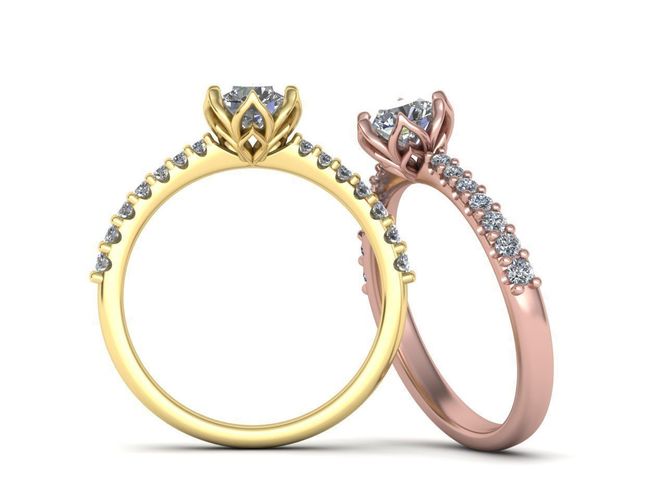 Engagement ring round diamond Flowers Shine collection 0236 3D print model