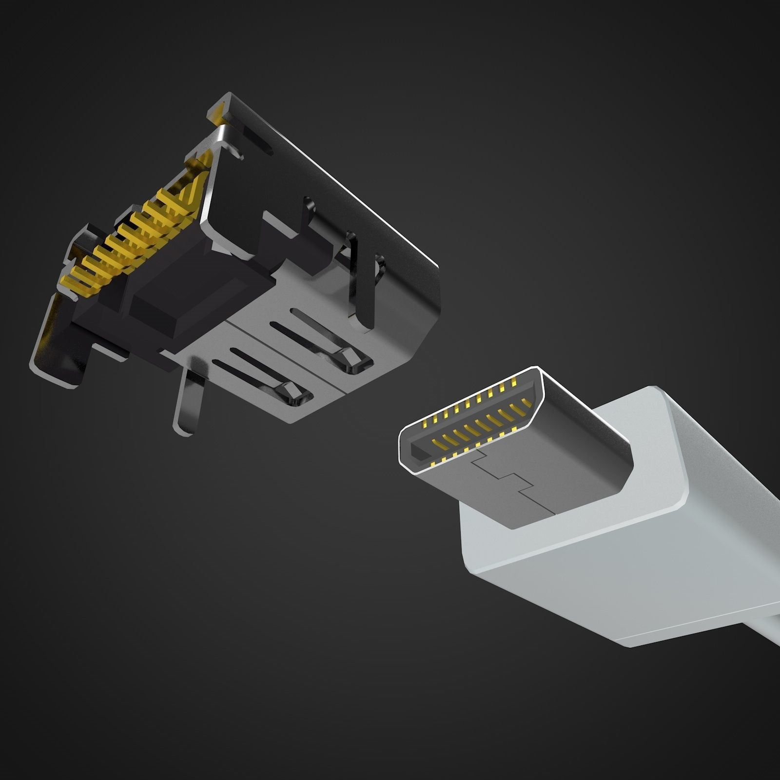 Micro HDMI Male and Female connector 3D model_2