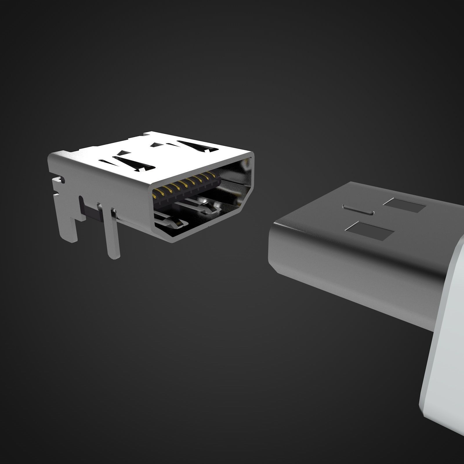 Micro HDMI Male and Female connector 3D model_1