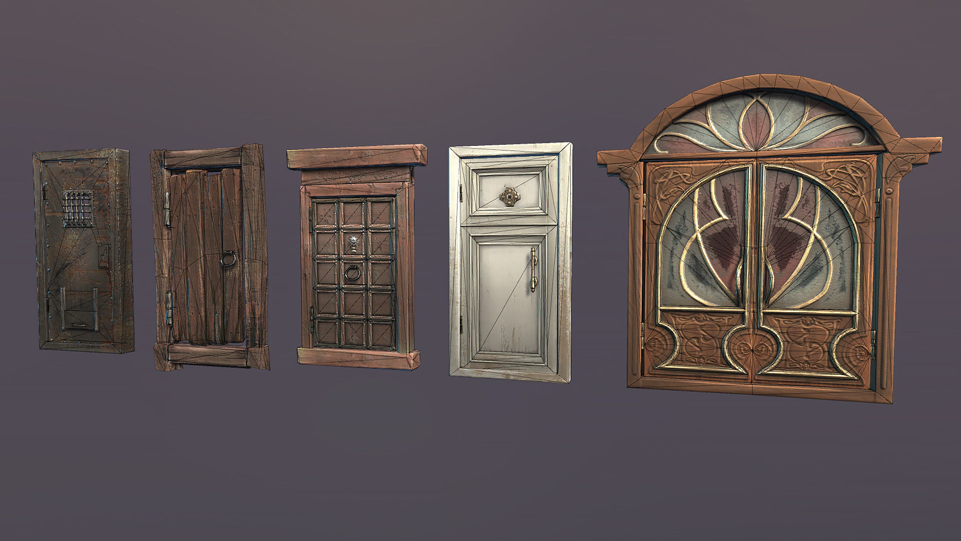 Doors pack Low-poly 3D model_1