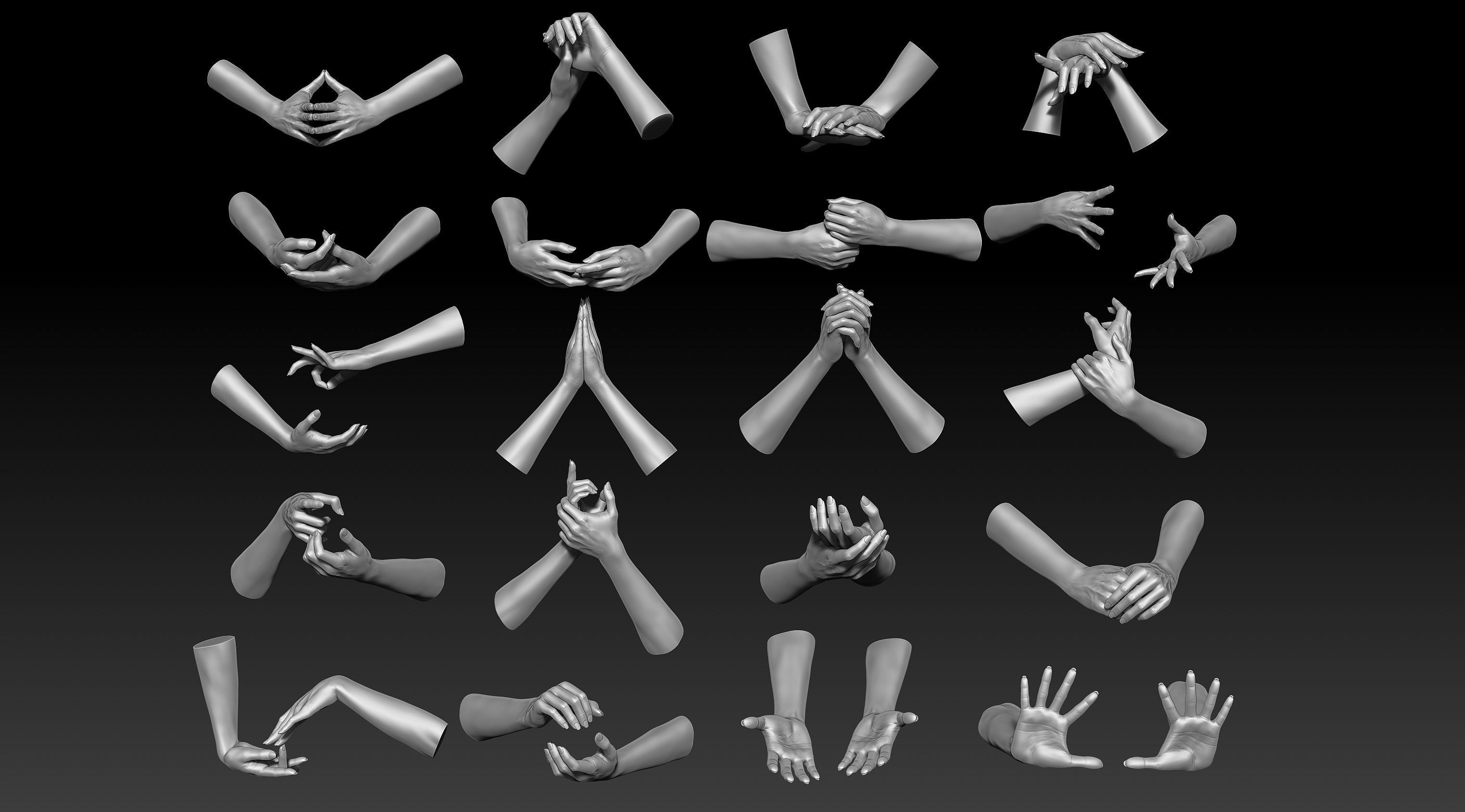 3D Printable Female Hands 20 poses pack 3D model_1