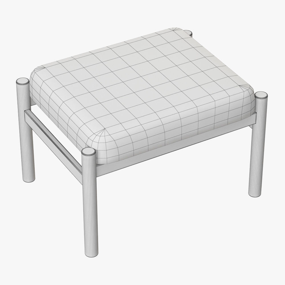 Modern Teak Stool Sheepskin 3D model_4