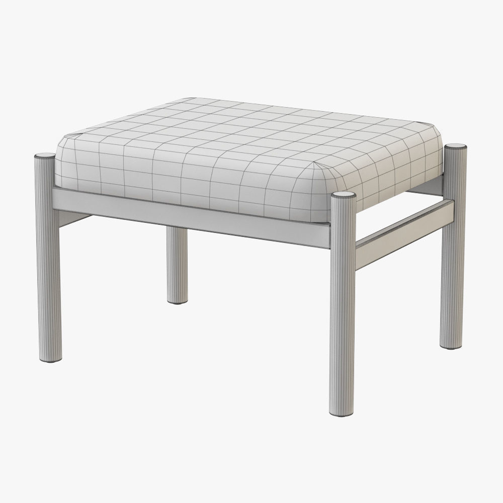 Modern Teak Stool Sheepskin 3D model_3