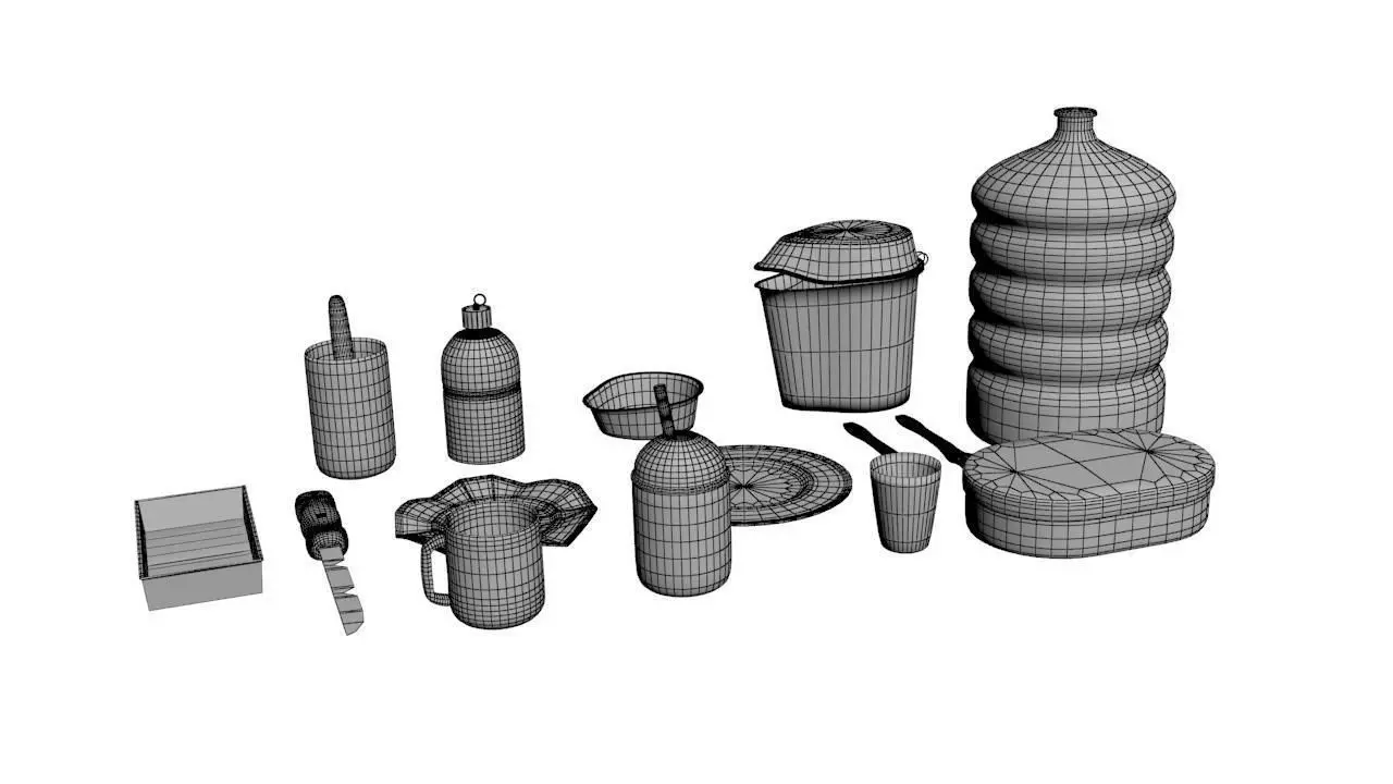 Kitchen Set of items Low-poly 3D model_0