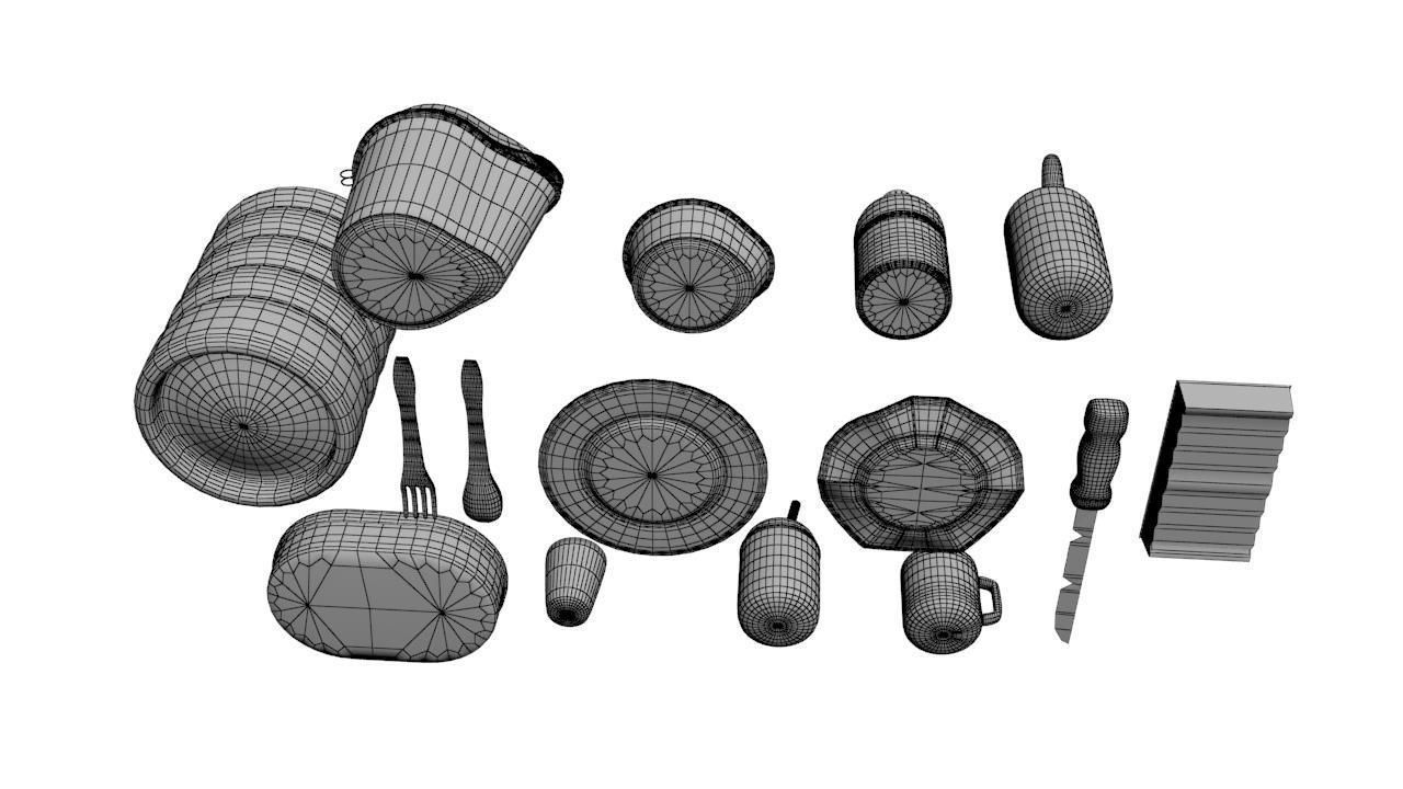 Kitchen Set of items Low-poly 3D model_3