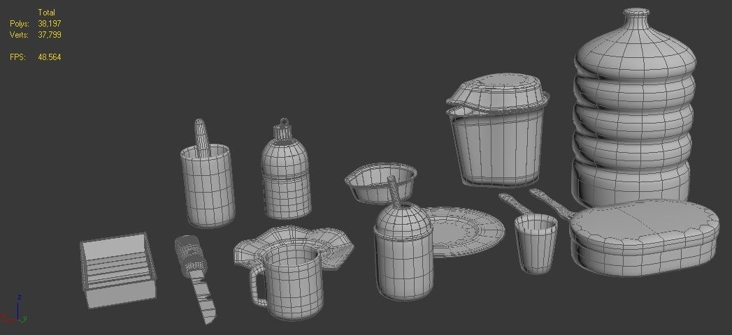 Kitchen Set of items Low-poly 3D model_2