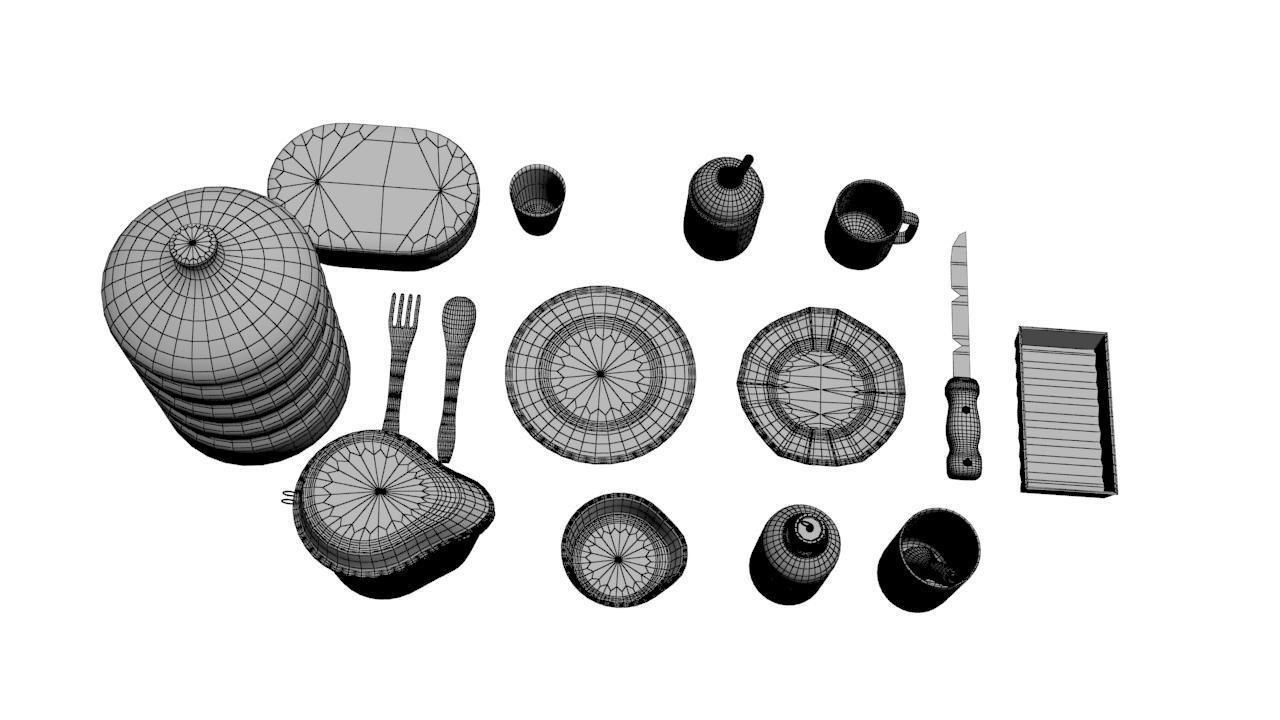 Kitchen Set of items Low-poly 3D model_1