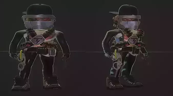 Gangster character wearing helmet and hat