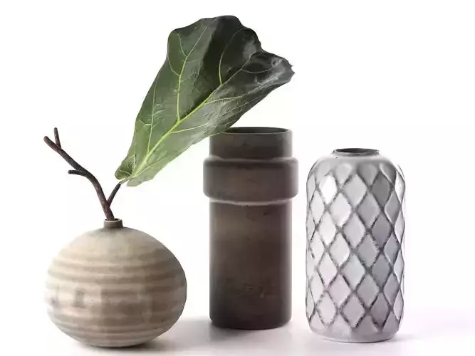 Vintage Vases with Leaf