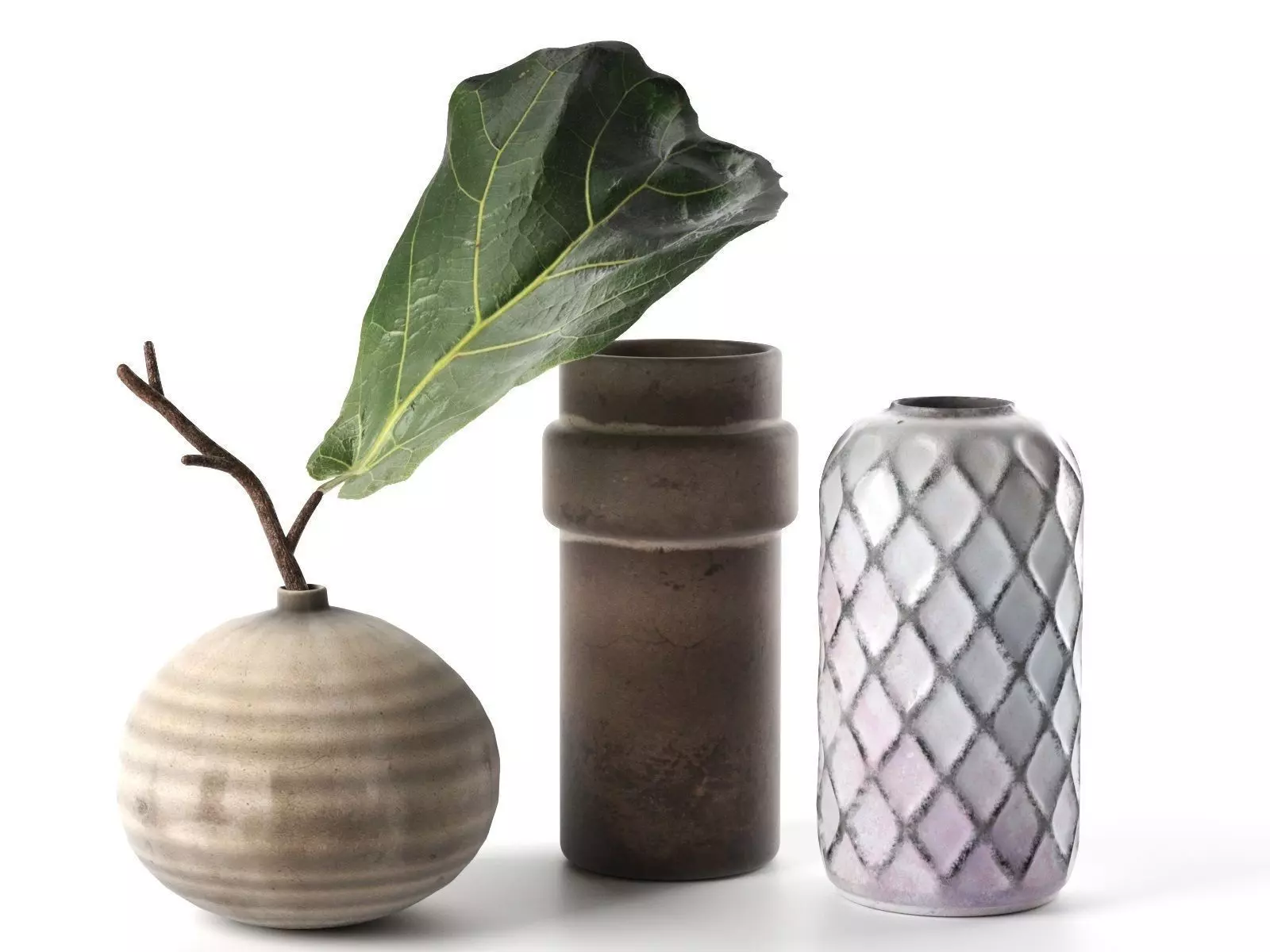 Vintage Vases with Leaf 3D model_0