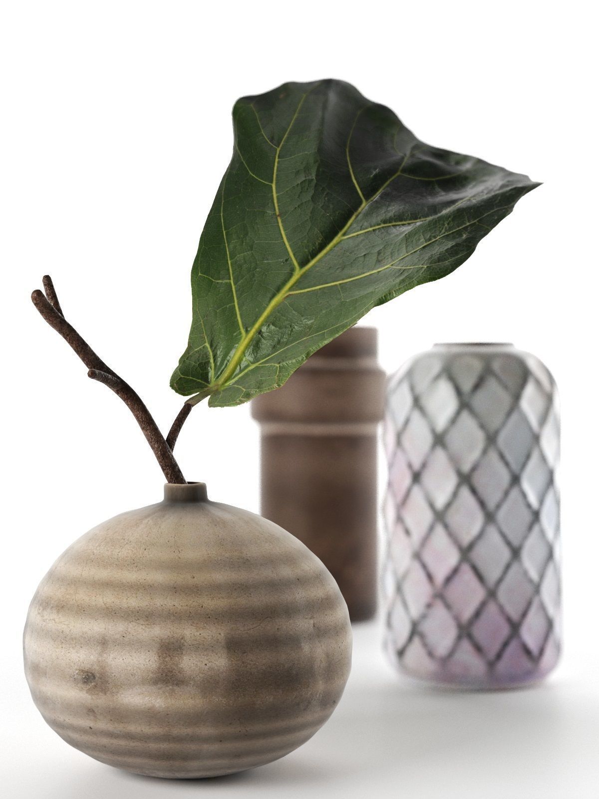 Vintage Vases with Leaf 3D model_2