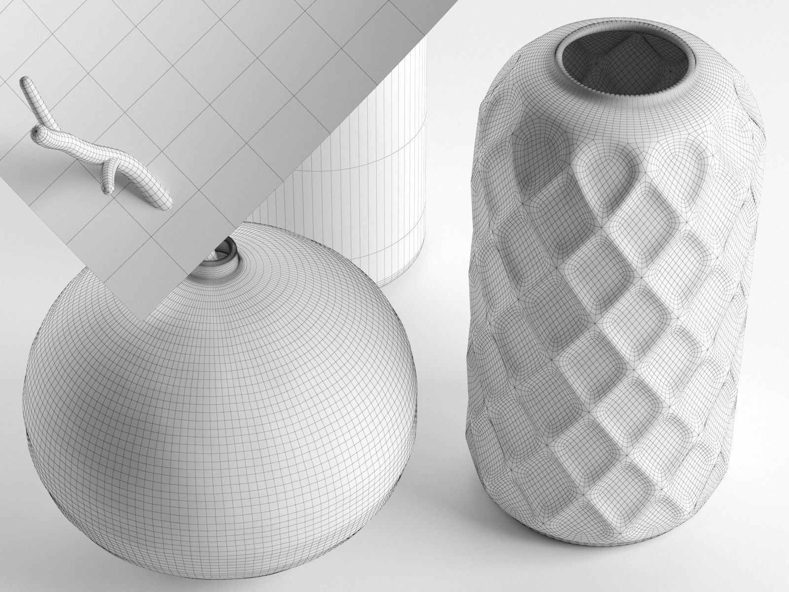 Vintage Vases with Leaf 3D model_5