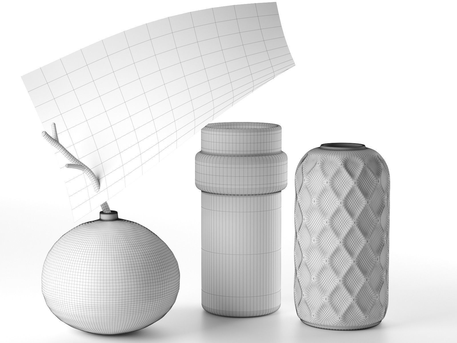 Vintage Vases with Leaf 3D model_4