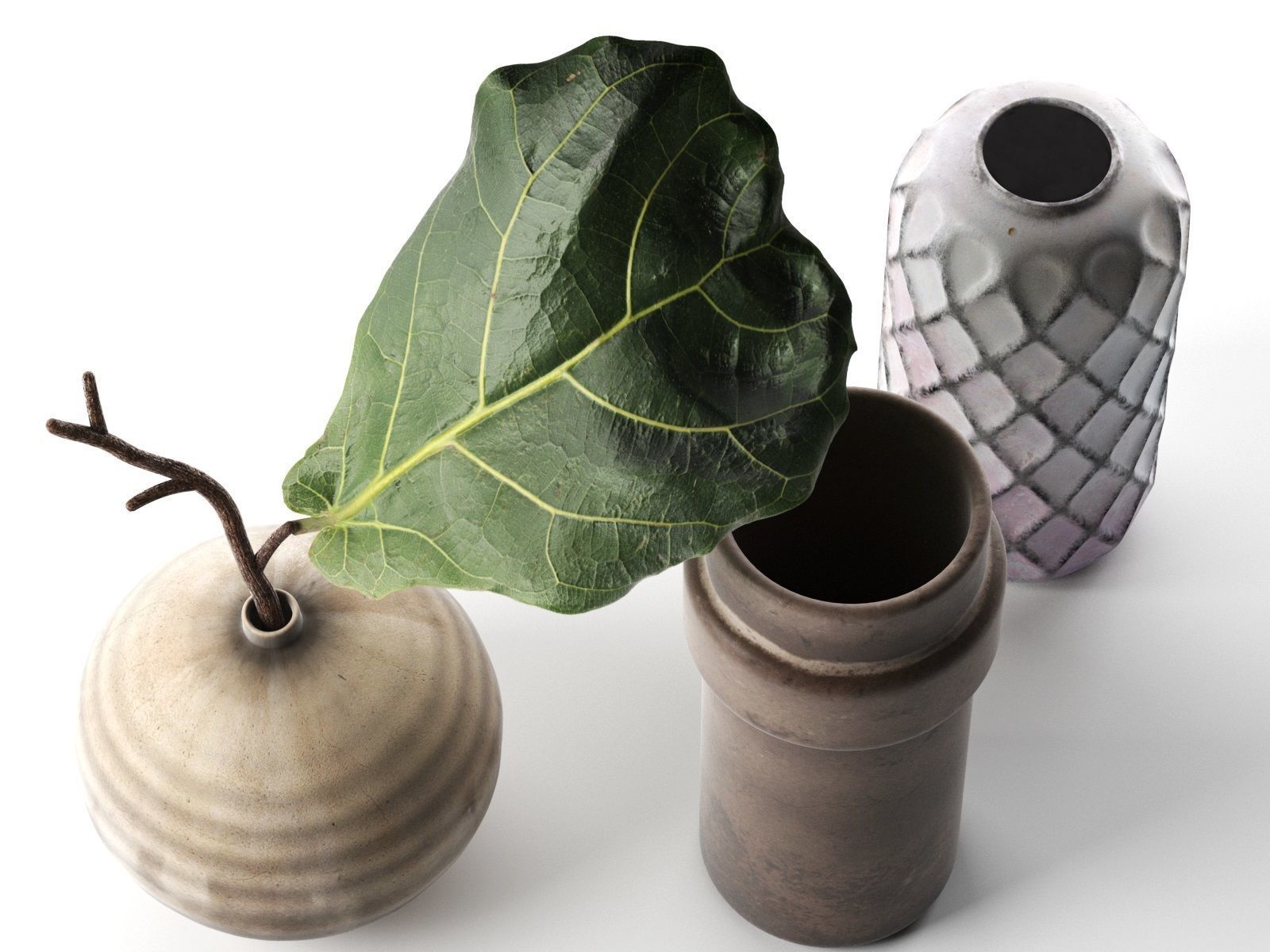 Vintage Vases with Leaf 3D model_1