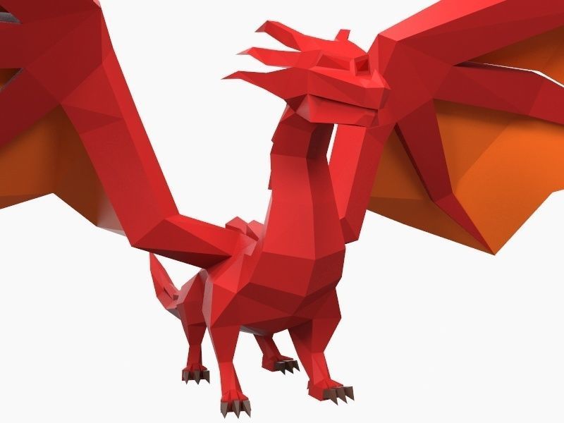 Dragon low poly origami Low-poly 3D model_2