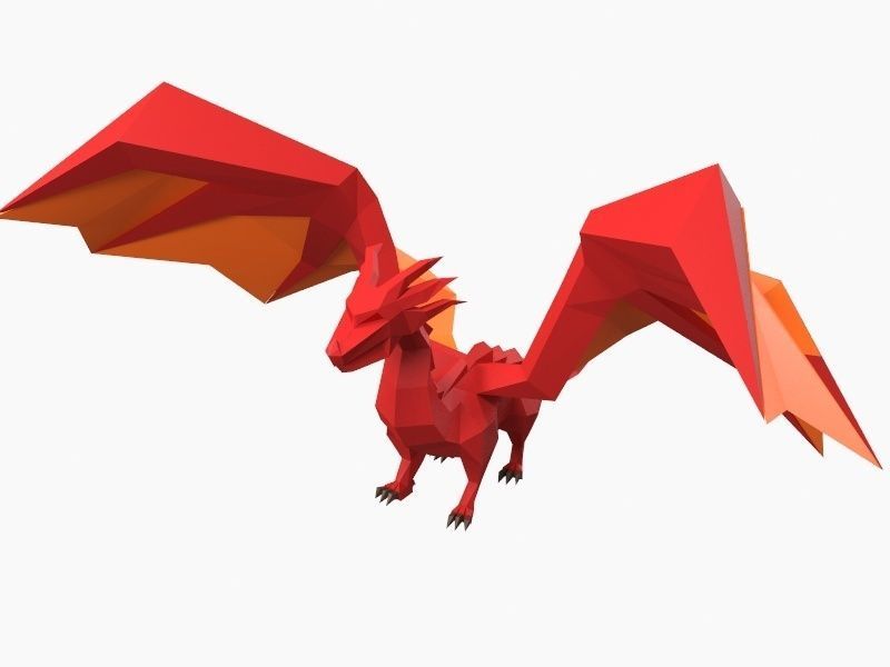 Dragon low poly origami Low-poly 3D model_3